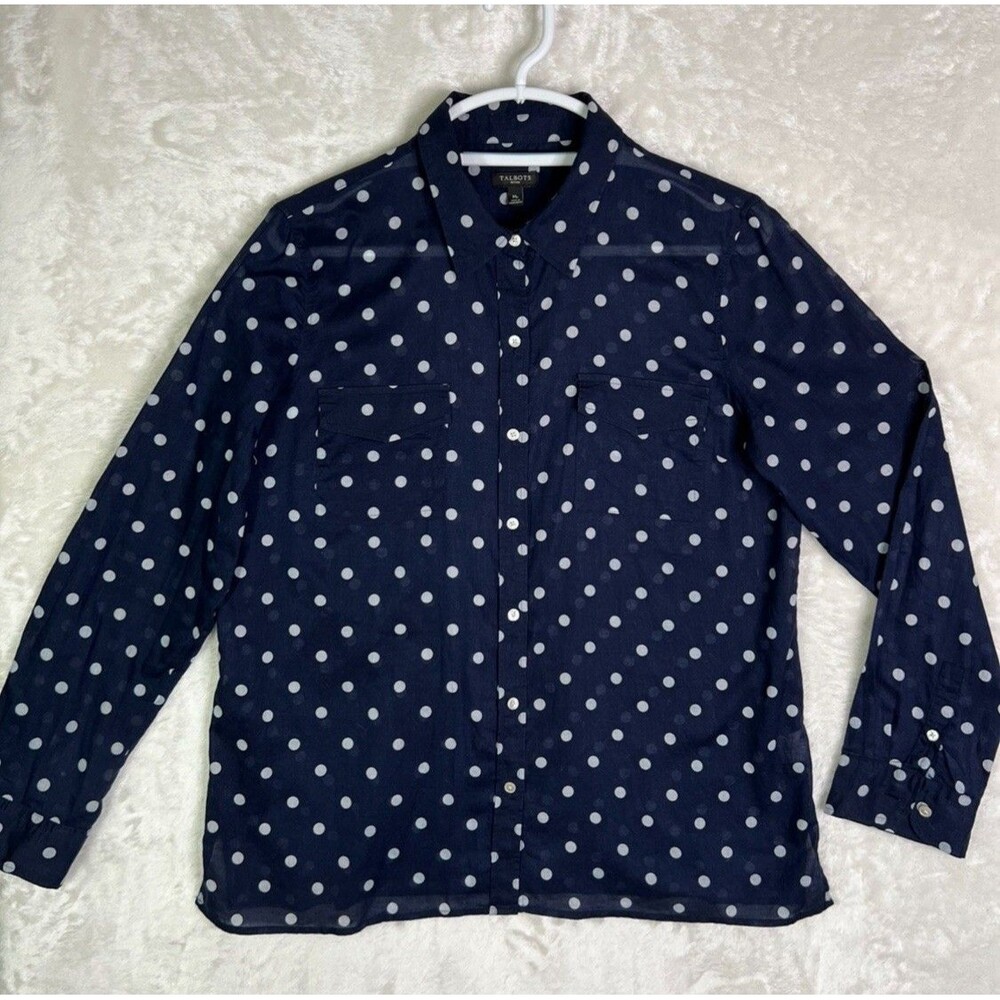 Talbots Women's Polka Dot Long Sleeve Blouse Size Mp, Gauze Cotton Casual Formal